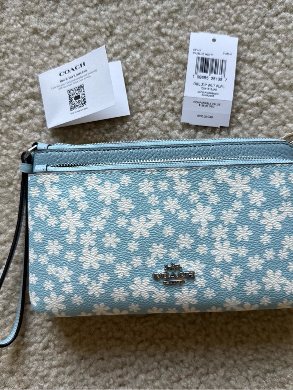 Coach Blue Floral Zip Wristlet